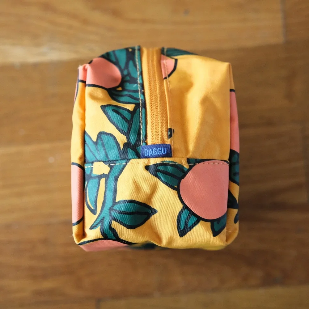 BAGGU Orange Tree Dopp Kit Yellow Fruit Print Recycled Nylon Travel Bag OS
